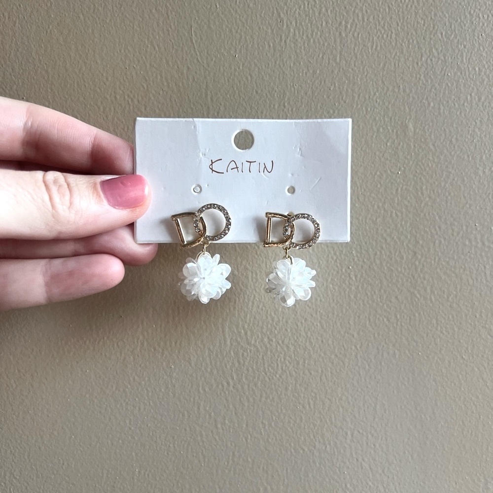 Kaitin Gold and White Floral Earrings